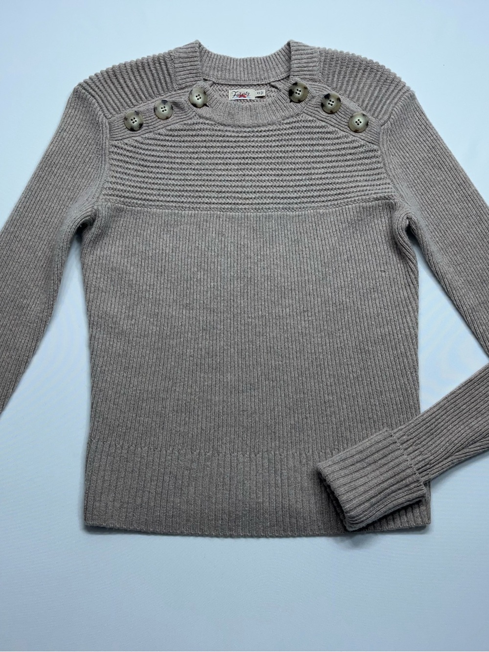 FAHERTY Wool Cashmere Blend Crewneck Sweater Womens Size XS Beige Fisherman